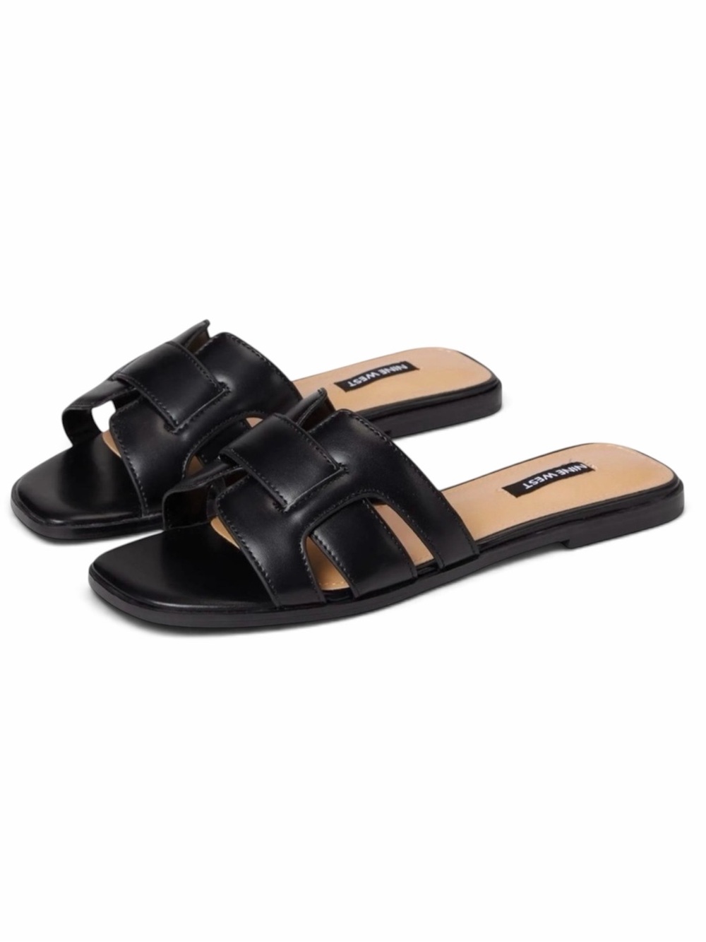 Nine West Germani Black Square Toe Slide Sandals NWT 7.5